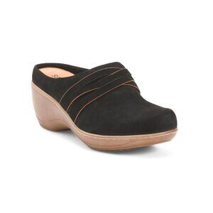 SOFTWALK Black Leather Mackay Comfort Clogs